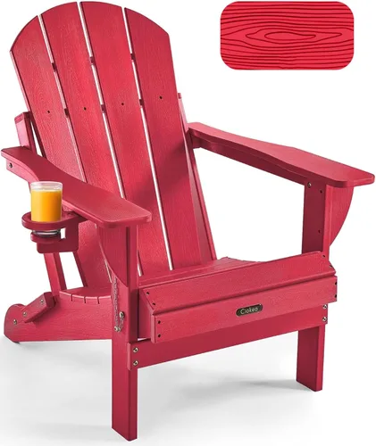 Vista 40 de Ciokea Silla Adirondack plegable con textura de madera, silla Adirondack para patio, resistente a la intemperie, silla de plástico para hoguera