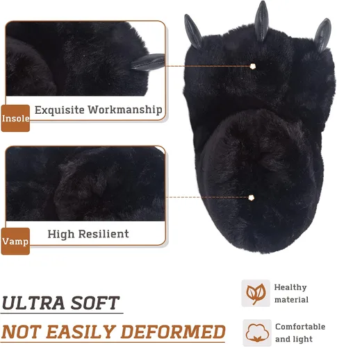 Vista 3 de Pantuflas de pata de animal de felpa cálidas para el hogar, zapatos de espalda cerrada, mullidas y divertidas garras peludas para niños, niñas