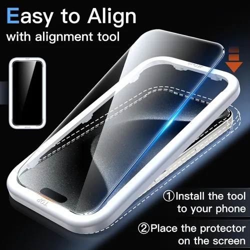 Vista 5 de JETech 9H+ - Protector de pantalla inastillable para iPhone 15 Pro de 6.1 pulgadas, película de vidrio templado de grado militar con herramienta