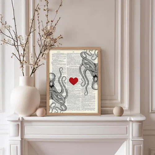Vista 5 de Poster Master Póster de pulpo para parejas, póster de diccionario, arte Kraken, regalo romántico para él, ella, amantes, decoración náutica