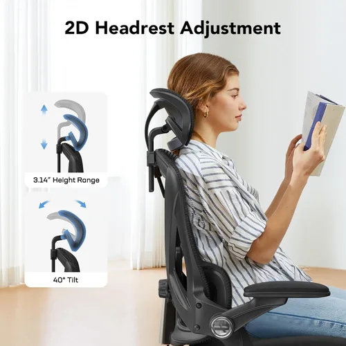 Vista 4 de HUANUO HNOC13 - Silla de oficina ergonómica, silla de escritorio de respaldo alto con soporte lumbar hacia arriba y abajo, reposabrazos abatibles