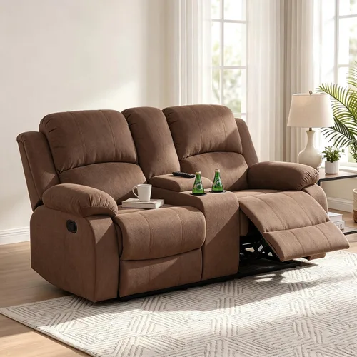 Vista 8 de Juego de sofá reclinable de 2 piezas, sofá reclinable de tela y sofá biplaza para sala de estar, sofá reclinable azul para sala de estar, oficina