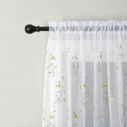 Vista 22 de Taisier Home Cortinas Traslúcidas Blancas Florales con Estampado de Flores y Bordado de Enredaderas para Dormitorio, Cortina con Bolsillo