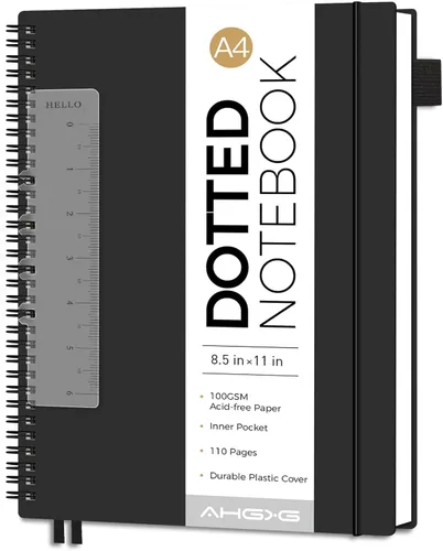 Vista 18 de AHGXG Diario de puntos, cuaderno en espiral de cuadrícula de puntos de 8.5 x 11 pulgadas, cuaderno de puntos grande A4, papel grueso de 3.53 oz/m²