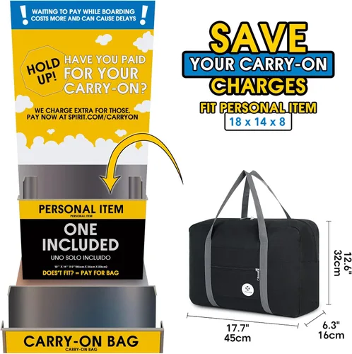 Vista 2 de Para Spirit Airlines Bolsa de Artículos Personales 18x14x8 Bolsa de Viaje Plegable Bolsa de Mano Deportiva Bolsa de Fin de Semana para Noche