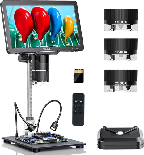Vista 10 de TOMLOV TriL107 Microscopio digital de 3 lentes: Lupa de microscopio de monedas HDMI de 7 "2500X 2K para visión completa de monedas con pantalla IPS
