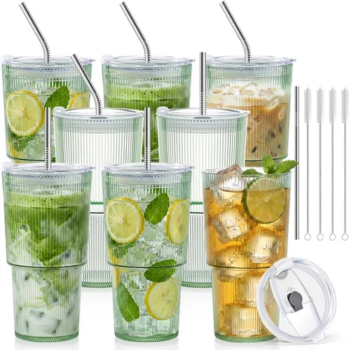 Vista 16 de 2 vasos de plástico de 15 onzas con tapas y pajita, tazas de plástico reutilizables para café helado, a prueba de fugas, vasos de viaje para café