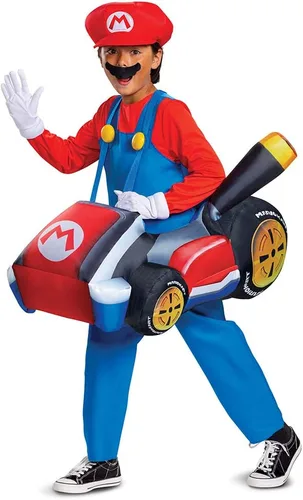 Vista 4 de Disguise Disfraz de Super Mario, traje inflable de Nintendo Mario Kart para niños, traje inflable de personaje expandible operado por ventilador