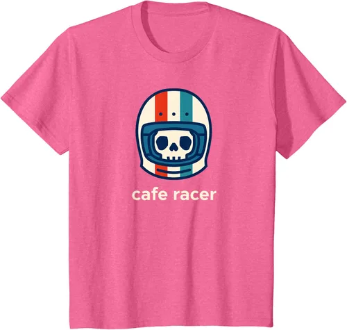 Vista 44 de Cafe Racer Moda Simple Casco Diseño Motocicleta Camiseta Negro