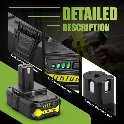 Vista 5 de Powilling Paquete de 2 baterías P102 de 3.5Ah de repuesto para batería Ryobi de 18 V y cargador P119 compatible con batería Ryobi de 18 voltios P103