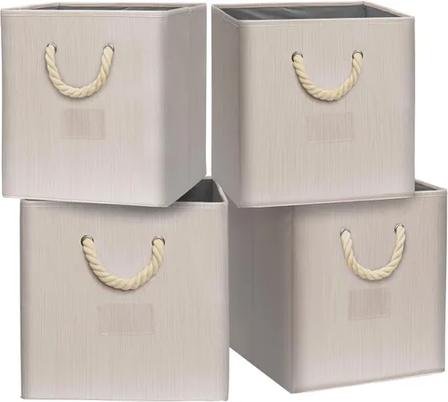 Vista 11 de Simple Houseware Cubo de almacenamiento de 13 pulgadas con asas trenzadas Beige