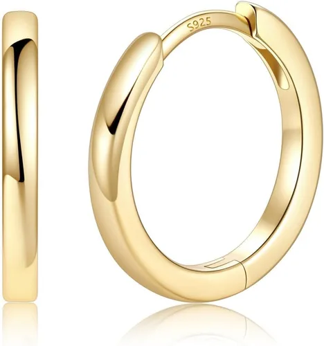 Vista 11 de Aretes de aro chapados en oro de 14 quilates para mujer, aretes de Dorado