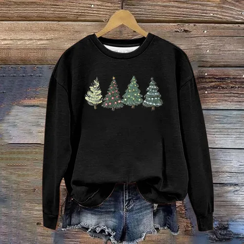 Vista 2 de Merry Christmas Womens Xmas Printed Sweatshirt Recreation Drop Shoulder Shirts Pullover Active Sport Jogging Blouse