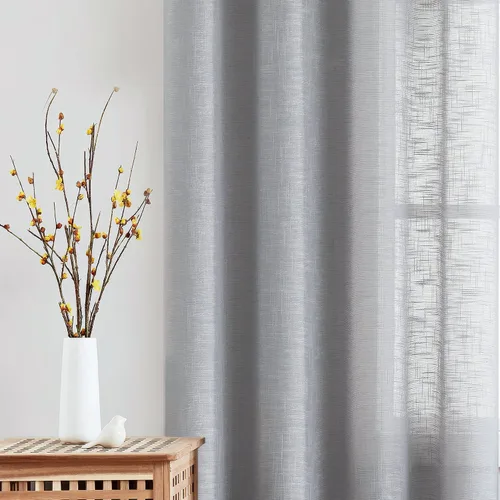 Vista 6 de FMFUNCTEX - Cortinas semitransparentes de lino gris para dormitorio y sala de estar, paneles de cortina gris de 213 cm de largo, cortinas de lino