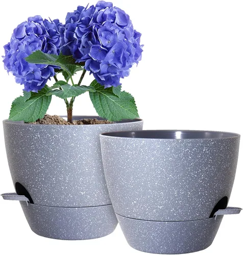 Vista 19 de Macetas de 8 pulgadas con riego automático, juego de 2 macetas de plástico con agujeros de drenaje de malla para plantas de jardín y flores, macetas