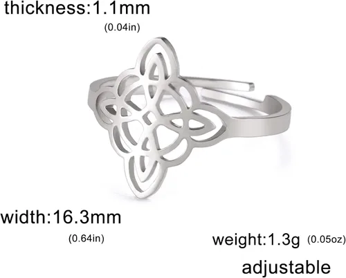 Vista 5 de Dreamtimes Anillo de nudo de bruja para mujer, de acero inoxidable, con barra abierta, ajustable, celta, cuaternario, nudo de bruja, amuleto