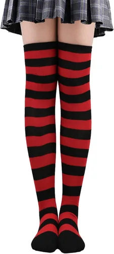 Vista 4 de Bestjybt Calcetines altos hasta el muslo para mujer, calcetines por encima de la rodilla, calentadores de piernas para disfraz