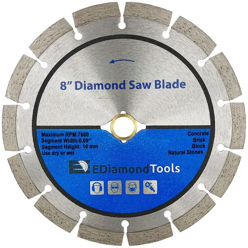 Vista 18 de Hoja de sierra segmentada de diamante de 4" para hormigón, ladrillo, bloque y mampostería Altura del segmento de 0.394 in, eje de 7/8"-5/8", grano