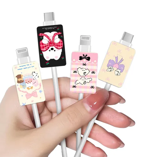 Vista 7 de Bonito protector de cable floral para cargador de iPhone, patrón de lavanda, camelia, girasol, ramo de flores, encaje, cerezo en flor, set de 6