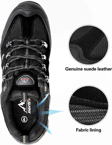 Vista 3 de NORTIV 8 Zapatos de senderismo impermeables para hombre, zapatos de senderismo de cuero para exteriores, senderismo, camping, caminata
