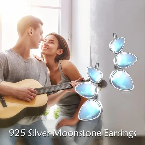 Vista 6 de KQF Aretes de plata de ley S925 con diseño de piedra lunarópaloturquesa, Plata