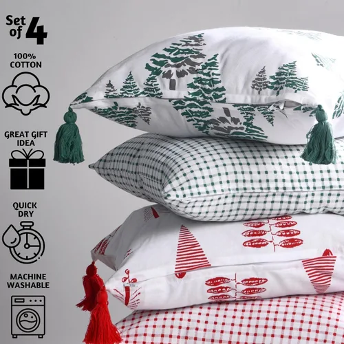 Vista 2 de Folkulture Juego de 4 fundas de almohada navideñas de 18 x 18 pulgadas, 100% algodón, para decoración del hogar, fundas de cojín decorativas o Noel