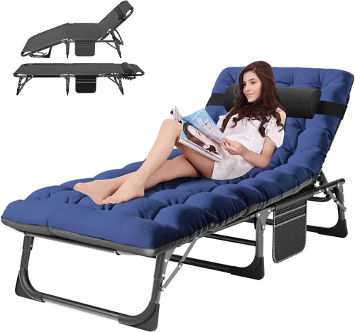 Vista 11 de ABORON - Silla de bronceado 3 en 1 extragrande con tapete y reposabrazos, tumbonas plegables resistentes, 5 posiciones para exteriores, para playa