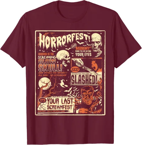 Vista 14 de Vintage Horrorfest Movie Poster Terror Old Time Halloween Camiseta S Negro