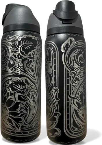 Vista 20 de Botella de agua de acero inoxidable de 40 oz taza Longhorn Bottle Bull Tumbler Cow Gift Western Water Bottle Cup (24oz Cream(90)-Longhorn (D35))