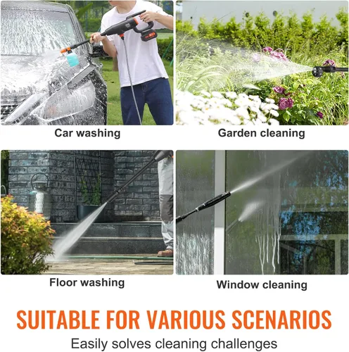 Vista 6 de VEVOR - Lavadora a presión inalámbrica, limpiador de energía portátil, pistola de lavadora de alta presión manual para coche con batería de 4.0Ah