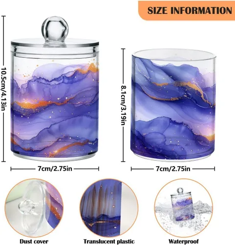 Vista 3 de Nander Paquete de 2 dispensadores de soporte Qtip – Hermoso juego de tarros de boticario de plástico transparente con textura de mármol