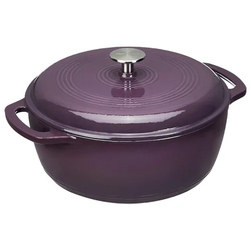 Vista 15 de Amazon Basics Olla de horno holandés de hierro fundido con tapa, esmaltada, redonda, doble asa, resistente, pequeña, 4.3 cuartos de galón, azul