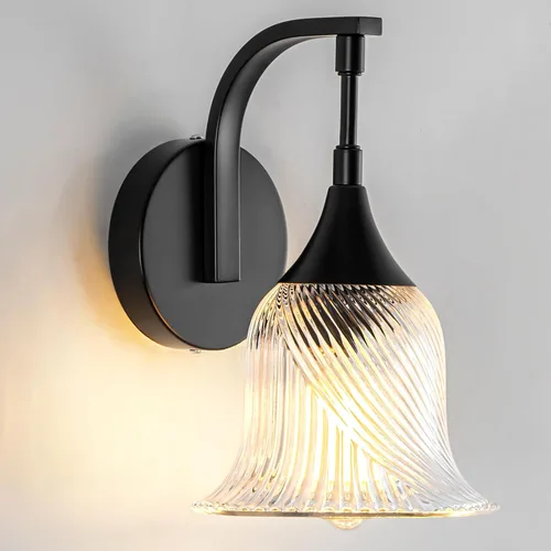 Vista 13 de Juego de dos apliques de pared negros, lámpara de pared moderna con pantalla de vidrio transparente, accesorios de iluminación de tocador de baño