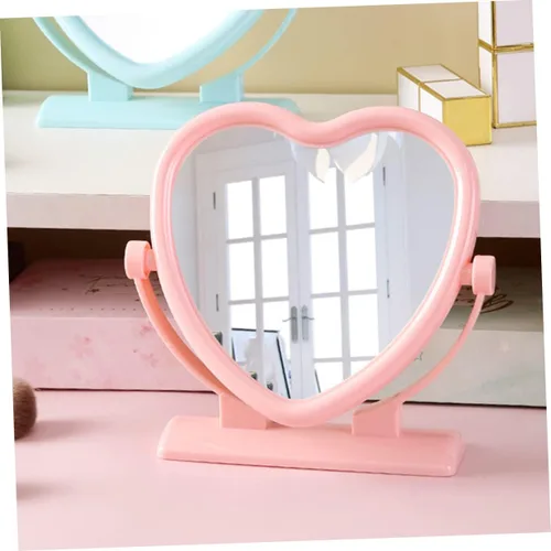 Vista 5 de Outanaya Espejo de mesa en forma de corazón de doble cara rosa tocador de escritorio decorativo espejo de 2 lados