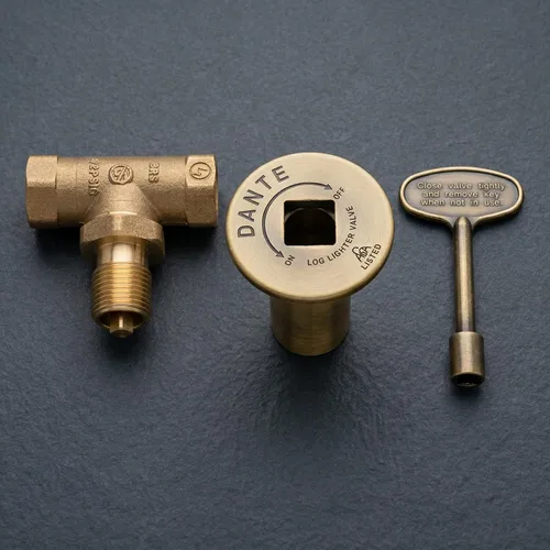 Vista 2 de Kit de válvula de gas para hoguera NPT de 1/2 pulgada Válvula de bola de latón macizo certificada CSA, brida de latón antiguo y llave de 3
