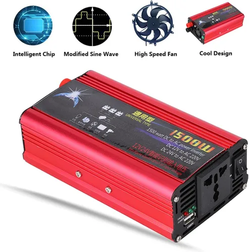 Vista 2 de Inversor de corriente para automóvil de 1500 W, adaptador de convertidor de cargador USB, onda sinusoidal modificada, CC 12V/24V a CA 220V, inversor