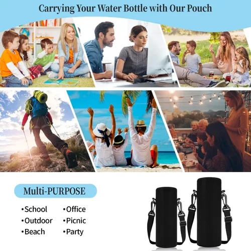 Vista 6 de ToLuLu Funda para botella de agua, funda de neopreno aislada para botella de agua, 25.4 fl oz, 33.8 fl oz, con correa de hombro ajustable