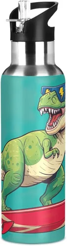 Vista 8 de BPA-Free Sports Water Bottle 20 Oz, Insulated Water Bottle for Gym Outdoor Travel School, Cool Green Rex Dinosaur Teal