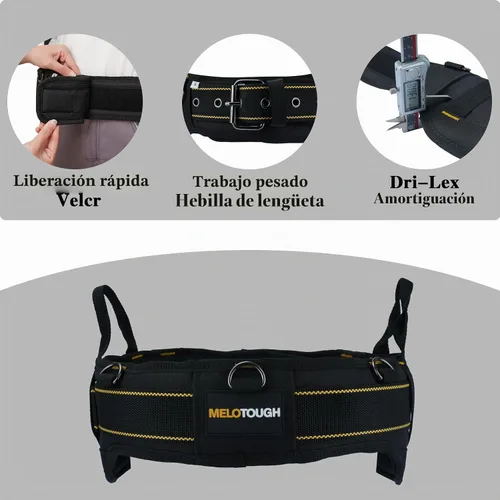 Vista 2 de MELOTOUGH Cinturón de herramientas acolchado para hombre con correa de asa, cinturón de trabajo resistente con anillo D, cintura ajustable de 36 a