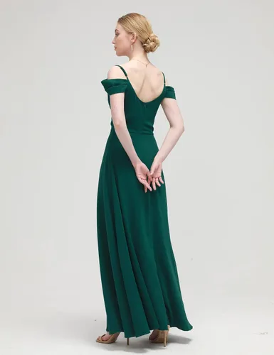 Vista 6 de Vestidos de invitada de boda para mujer, vestidos formales atemporales pero modernos para mujer, vestido largo de graduación con hombros descubiertos