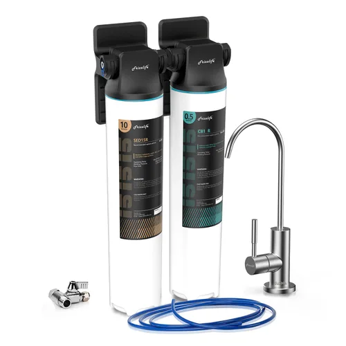 Vista 9 de Frizzlife DW10F - Sistema de filtro de agua para debajo del fregadero con grifo de níquel cepillado, elementos certificados NSF/ANSI 53 y 42, reduce