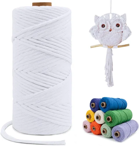 Vista 124 de Cuerda de macramé de una sola hebra de 0.197 in x 110 yardas, cuerda de macramé de algodón natural de 0.197 in, cuerda de algodón grueso para colgar