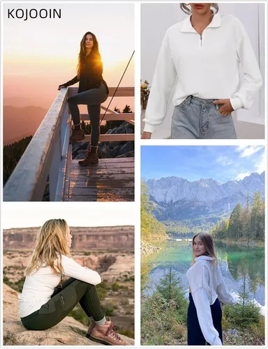 Vista 4 de KOJOOIN Sudadera de manga larga con cremallera de 14 para mujer
