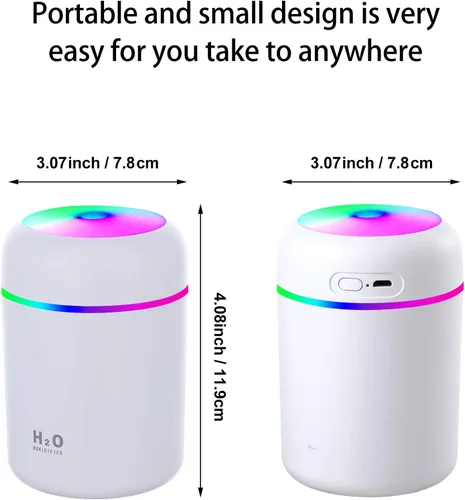 Vista 2 de 2 Piezas de Mini Humidificadores Portátiles de Niebla Fría, 300 ml, Humidificadores USB Personales de Escritorio Silenciosos con 2 Modos de Niebla