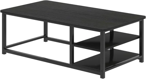 Vista 9 de EXCEFUR Mesa de centro negra, mesa de sala de estar de madera rústica con estante de almacenamiento, mesa central rectangular moderna, 47 pulgadas