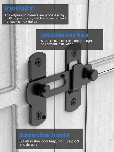 Vista 4 de Cerradura de puerta corrediza de granero, pestillos de seguridad de acero inoxidable y cerrojos de perno de puerta para gabinete de vino, baño, Negro