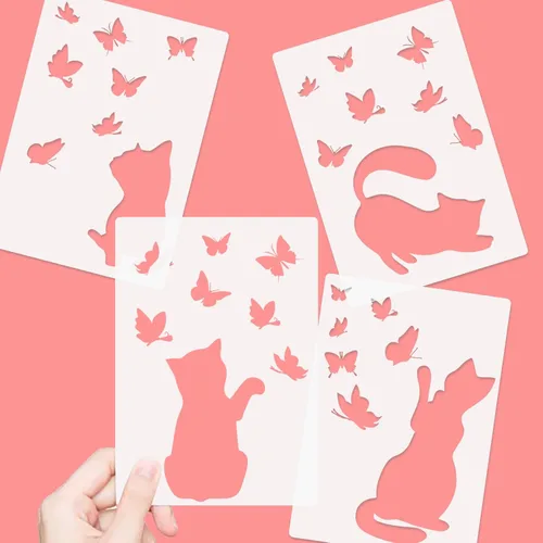 Vista 3 de Plantilla de gato Mylar hoja mariposa plantilla para pintar pared dormitorio baño moderno Shabby Chic arte artesanal