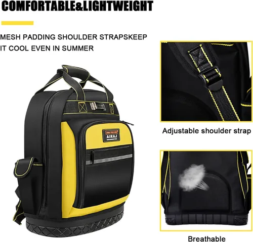Vista 3 de AIRAJ Mochila de herramientas resistente, mochila de herramientas de 17 pulgadas con base dura moldeada impermeable, bolsa de herramientas duradera