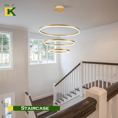 Vista 60 de Benkut Lámpara de Araña de Anillo LED Moderna Negra para Comedor, Lámpara de Araña de Techo Circular Empotrada Regulable con Control Remoto