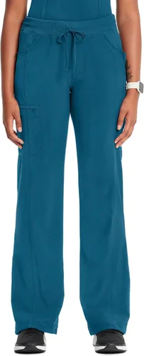 Vista 4 de Cherokee Infinity - Conjunto de uniforme médico para mujer, ajuste contemporáneo, cuello redondo 2624A con pantalón de pierna recta con cordón 1123A